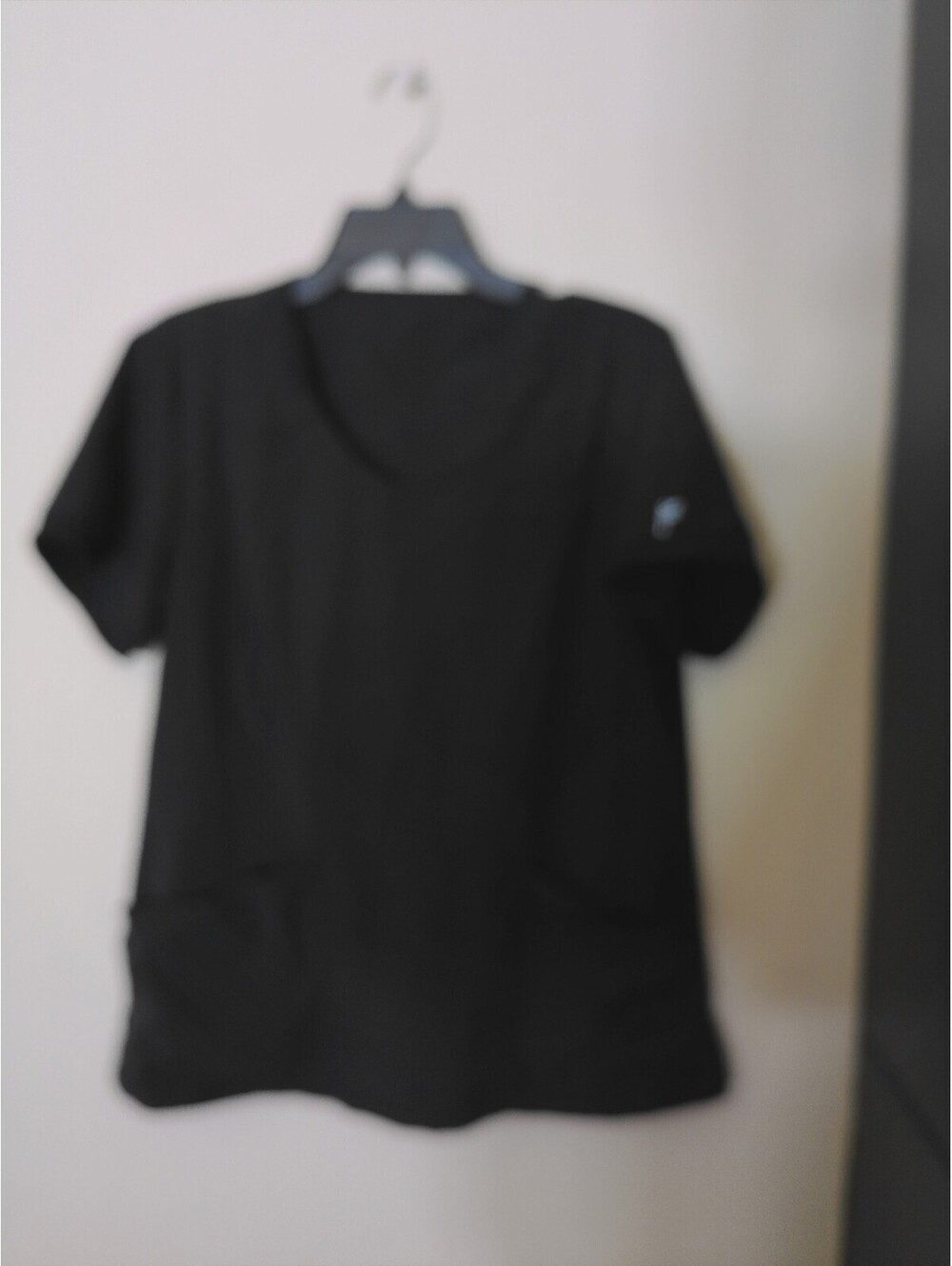 Womens Black Scrub Top V Neck Medical Nurse Uniform Pockets Short Sleeve Large